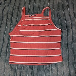 SHEIN Reddish Brown Striped Crop Top